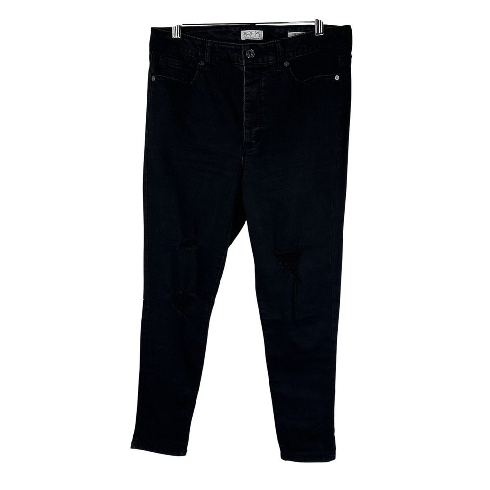 Sofia Vergara Rosa High Rise Curvy Ankle Distressed Button Jeans Black Womens 12